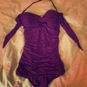 Purple retro halter/strapless swim dress